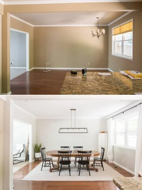 Dining room comparison from Holton's public gallery with tan and light neutral walls